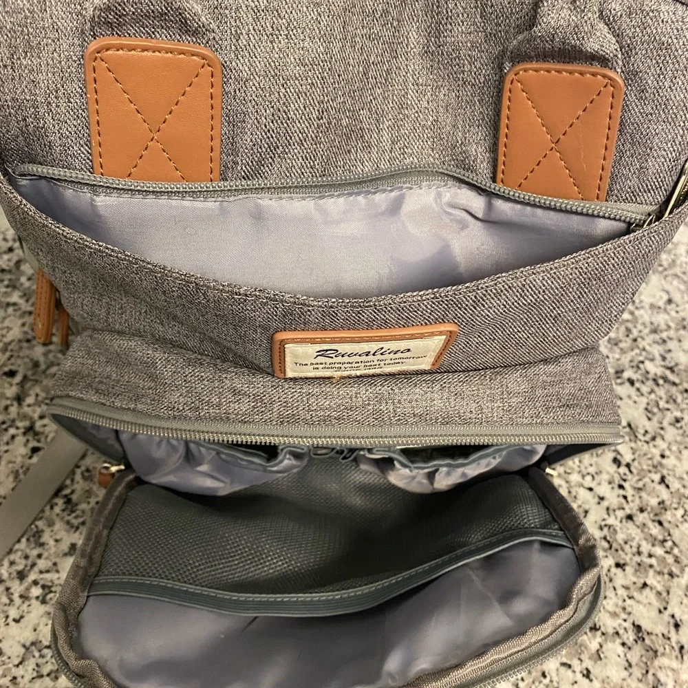 RUVALINO Gray Waterproof Multifunction Diaper Bag Backpack